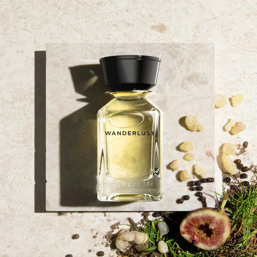 Omanluxury Wanderlust perfume 100ml bottle β floral green with blackcurrant, saffron and frankincense