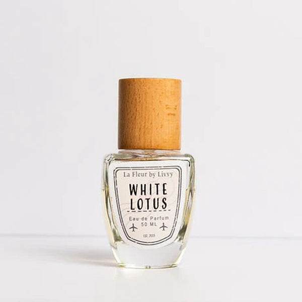 La Fleur by Livvy White Lotus natural Eau de Parfum bottle – clean musky lotus with tonka, vetiver and cognac