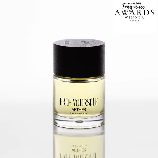 Free Yourself AETHER Eau de Parfum bottle – unisex green floral perfume with blackcurrant, narcissus and galbanum