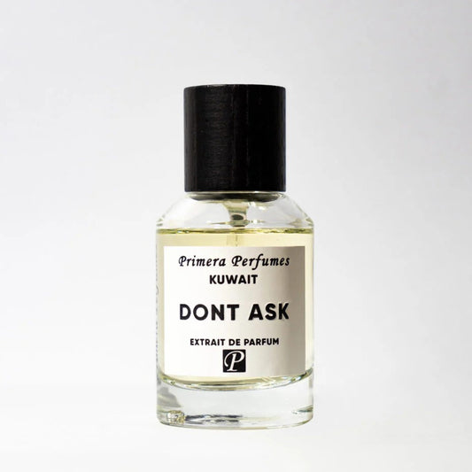 Primera Don't Ask perfume bottle – fresh fruity woody with pineapple, bergamot, tobacco and vetiver