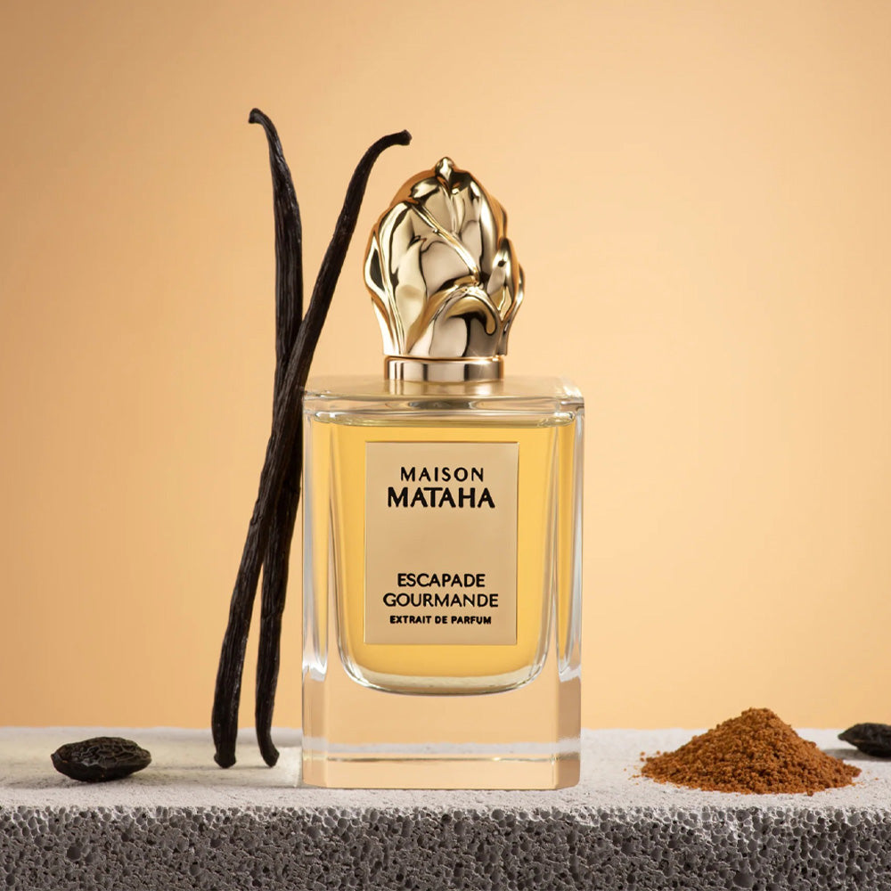 Maison Mataha Escapade Gourmande Extrait de Parfum 100ml bottle – crème brûlée vanilla with black sugar and tonka