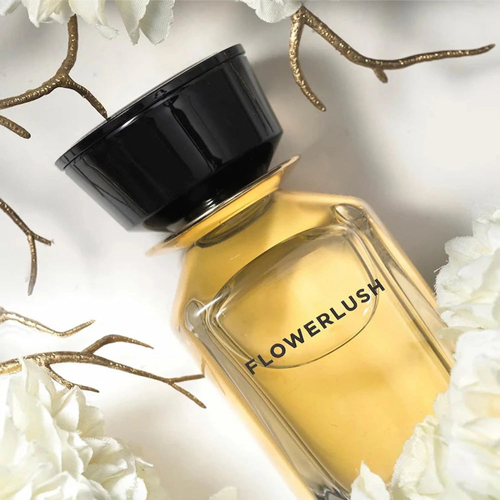 Omanluxury Flowerlush perfume 100ml bottle – floral woody musk with rose, jasmine and mandarin