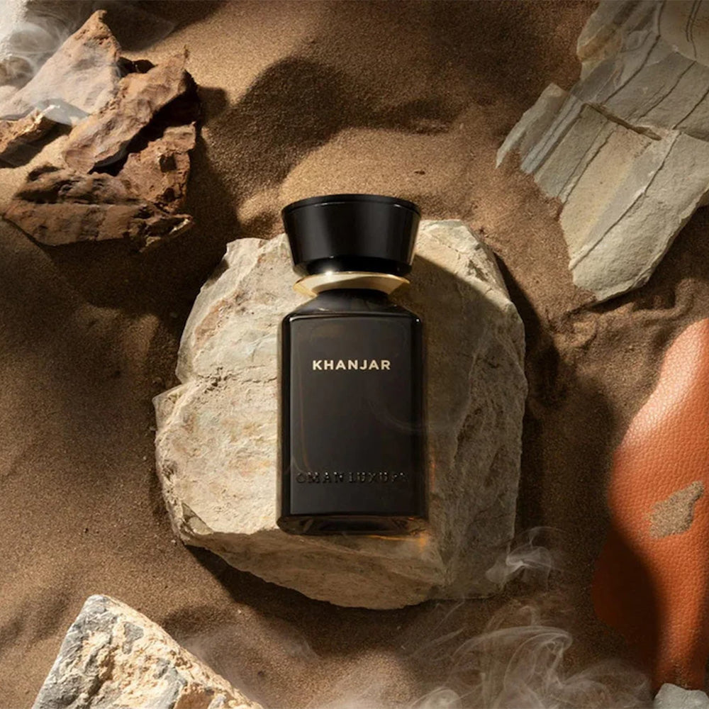 Omanluxury Khanjar perfume 100ml bottle – saffron oud leather with lavender, immortelle and praline