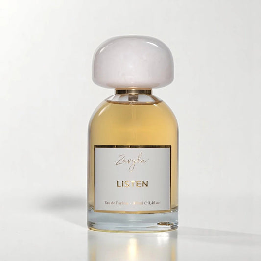 Zavyla Listen perfume bottle – sweet mandarin and peach with orange flower, rose, praline and musk