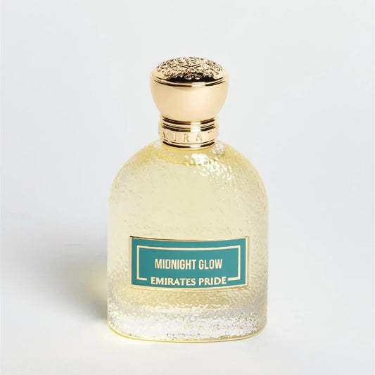 Emirates Pride Midnight Glow Eau de Parfum 100ml bottle – woody amber with bergamot, cedarwood and ambergris