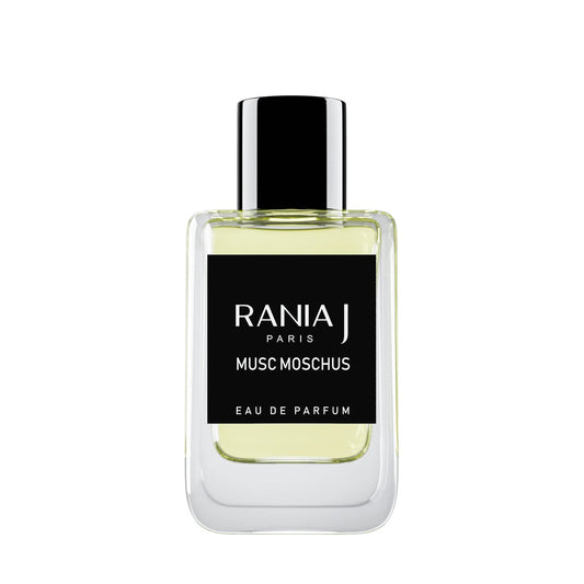Rania J Musc Moschus perfume bottle – powdery white musk skin scent with blackcurrant, vanilla and sandalwood