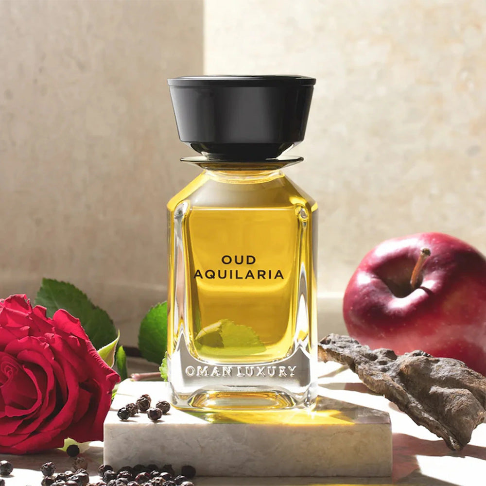 Omanluxury Oud Aquilaria perfume 100ml bottle – rose oud with Damask rose, patchouli and labdanum
