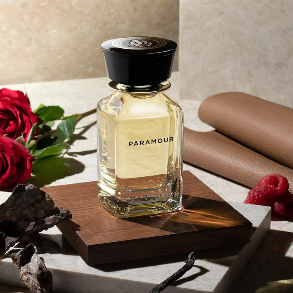 Omanluxury Paramour perfume 100ml bottle – raspberry saffron leather with caramel, rose and vanilla