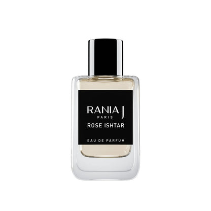 Rania J Rose Ishtar perfume 50ml bottle – fresh rose with blackcurrant, vanilla, sandalwood and patchouli