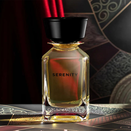 Omanluxury Serenity perfume 100ml bottle – rose saffron oud with leather, frankincense and praline