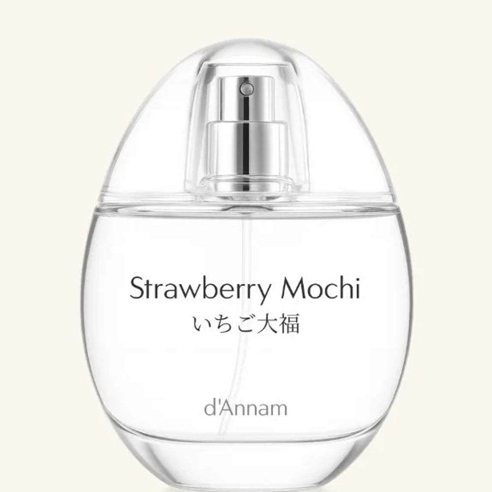 d'Annam Strawberry Mochi perfume bottle – gourmand with strawberry, glutinous rice, red bean paste and vanilla