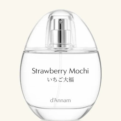 d'Annam Strawberry Mochi perfume bottle – gourmand with strawberry, glutinous rice, red bean paste and vanilla