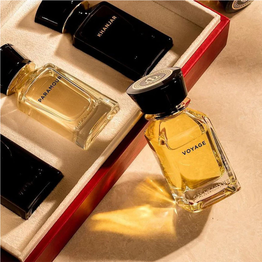 Omanluxury Voyage perfume 100ml bottle – woody spicy with pink pepper, ginger, incense and ambergris