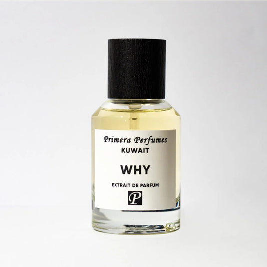 Primera Why Extrait de Parfum bottle – spicy green woody with saffron, rose and white oud