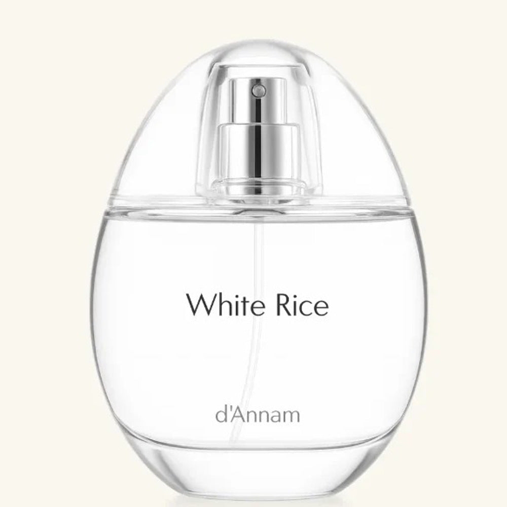 d'Annam White Rice perfume bottle – soft rice skin scent with pandan, jasmine, orris and white musk